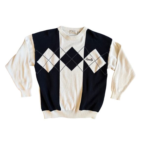 IZOD Vintage Y2K Argyle Sweater Men’s Size Large Cream Knit Pullover Classic - Picture 1 of 4